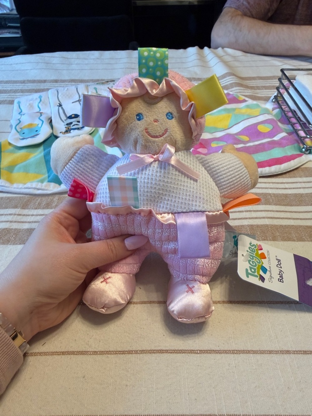 Taggies Pastel Pink Ribbon Sensory Baby Doll